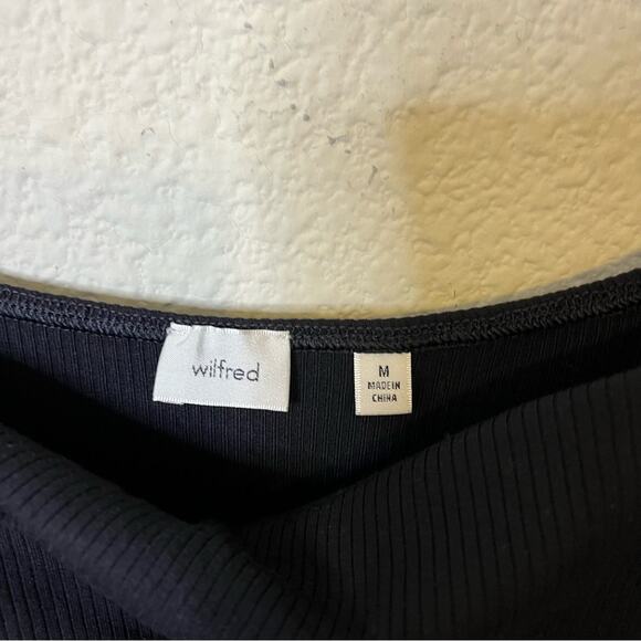 Aritzia Wilfred Black Palm Dress Ling Sleeve Knit Midi Slit Twist Front Size M - Picture 4 of 6